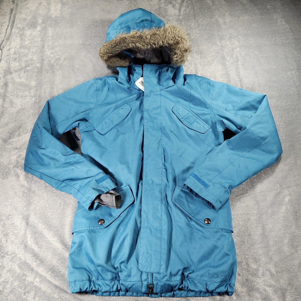 Burton Jacket The White Collection Blue Faux Fur Hood Womens Small